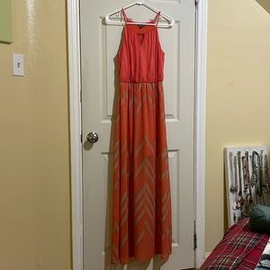 Orange Chevron Maxi Dress with Built in Short Skirt